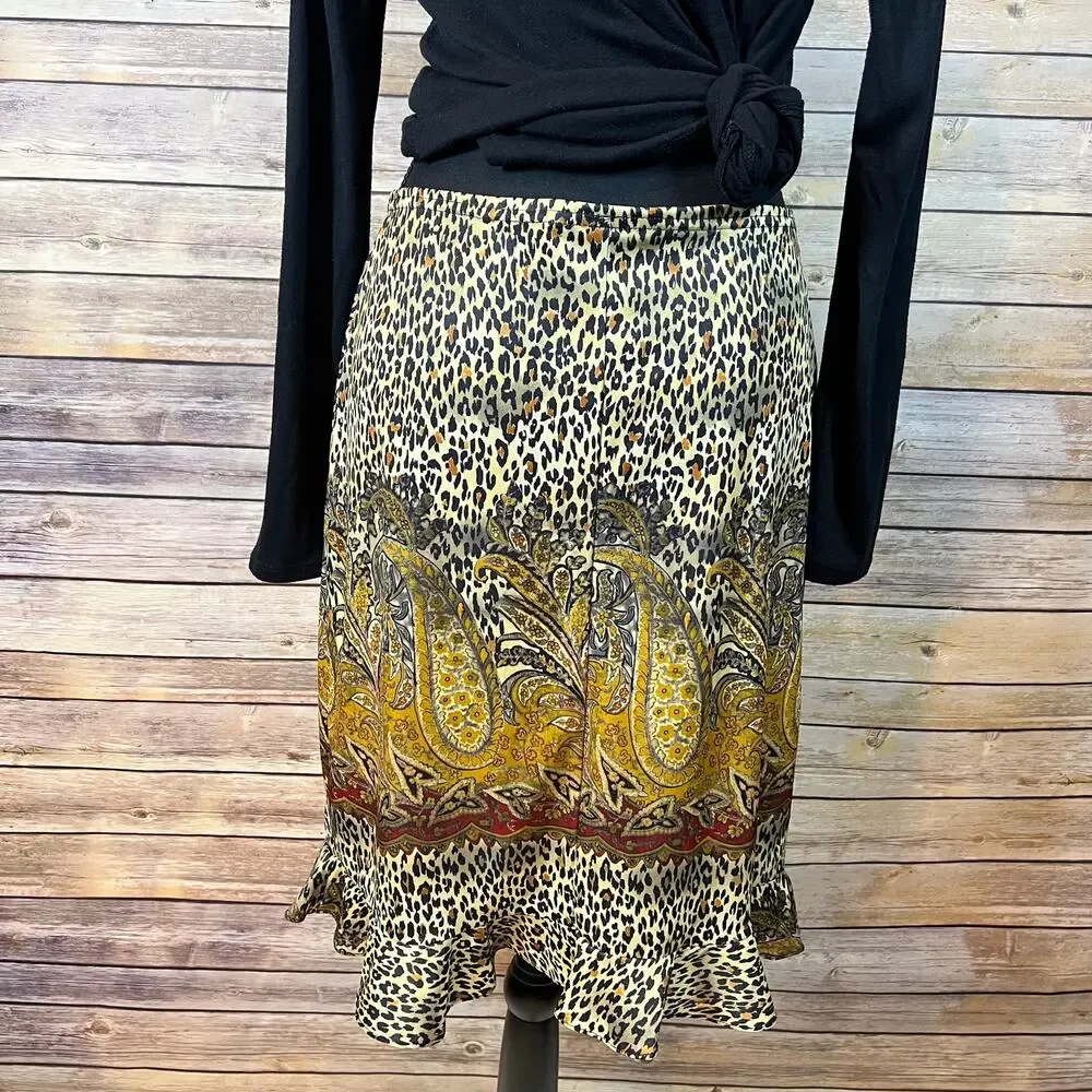 Vintage Retro Leopard Paisley Animal Print Ruffle Skirt Size Medium - Picture 4 of 6